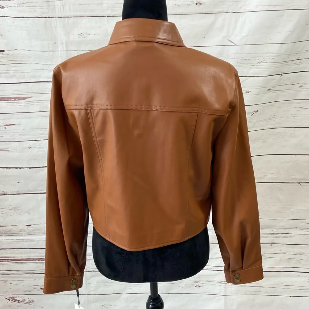 Calvin Klein Jacket‎ Women's Medium Brown Cropped Faux Leather